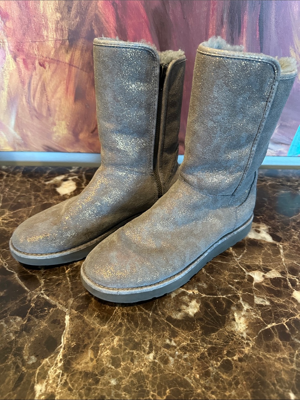 UGG Sparkle Suede Mid-Calf Boots - Gray